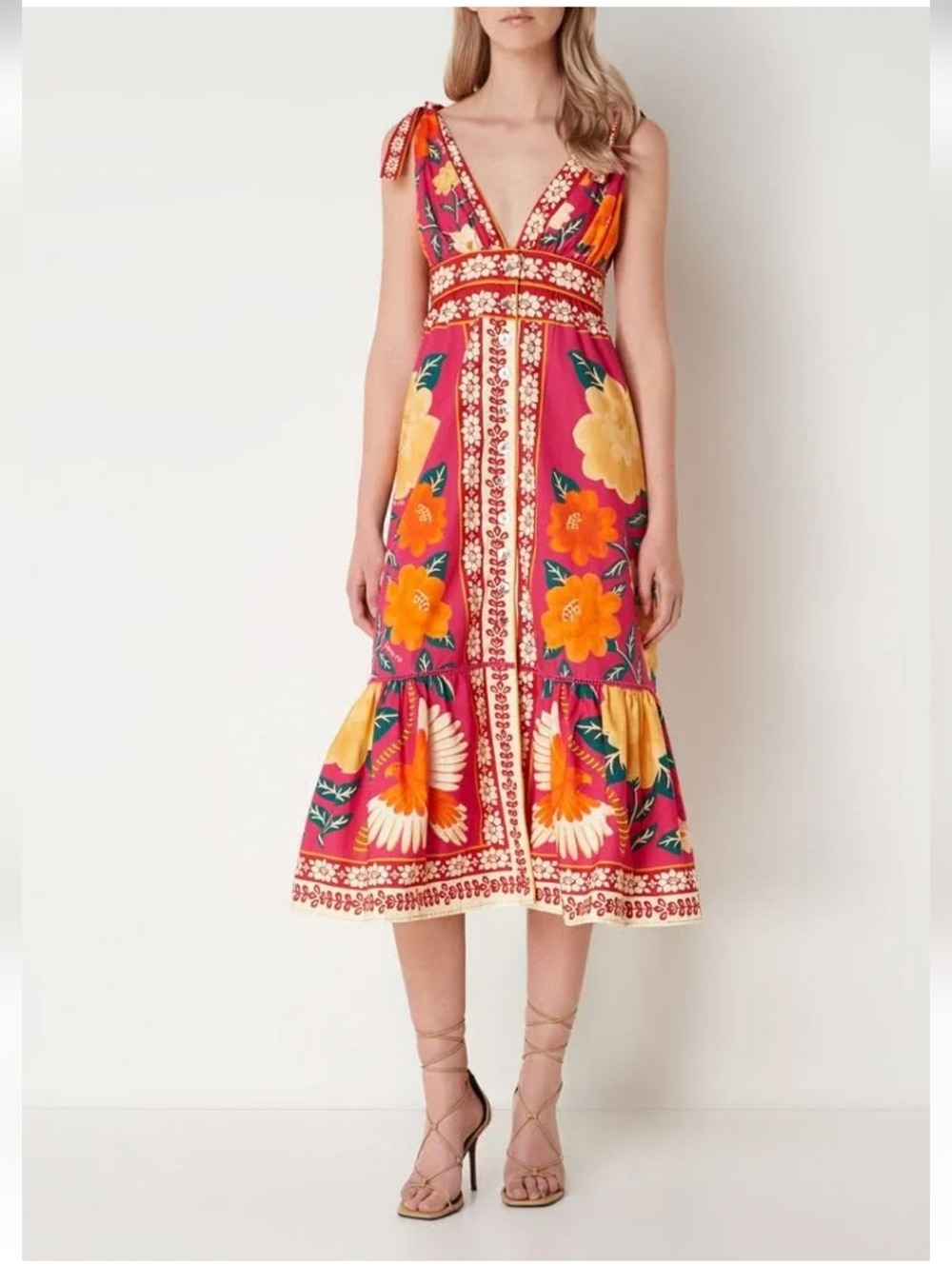 Farm Rio Pink Flower Tapestry Midi Dress Size XL New